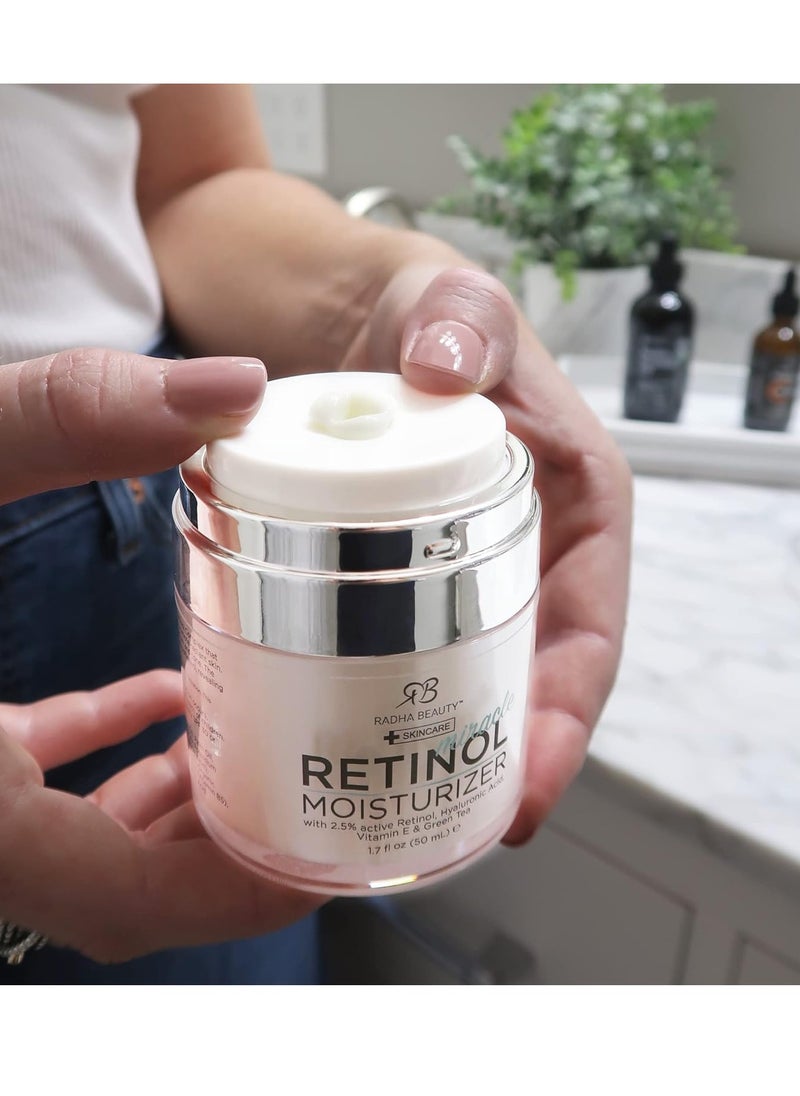 Radha beauty Radha Beauty Moisturizing Miracle Retinol Cream for Face - with 2.5% Retinol, Hyaluronic Acid, Vitamin E and Green Tea. Luxury Night and Day Cream 1.7 fl oz.  - Image 3