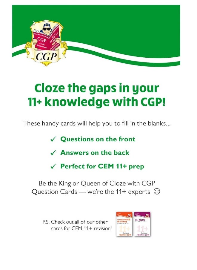 11+ CEM Revision Question Cards: Verbal Reasoning Cloze - Ages 10-11  - Image 2