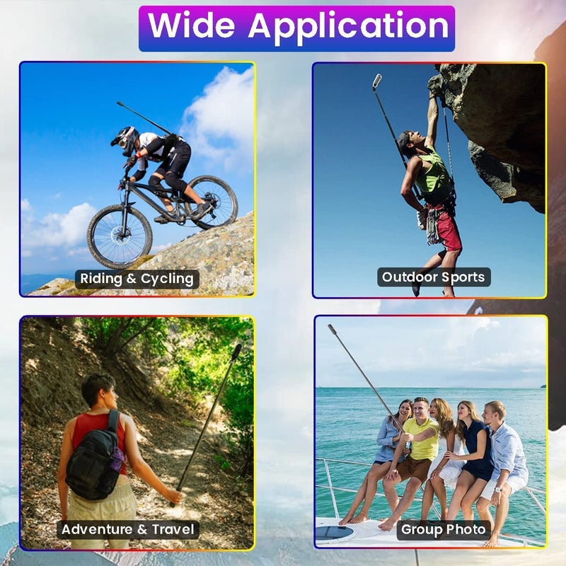 Careflection 116 Inch/3 Meter Invisible Selfie Stick for Insta360 One X3, Insta X2, One Rs Twin Extension Monopod Rod, 5 Section Adjustable Length 70/120 Cms for Gopro, DJI, Sony - Black - Image 4