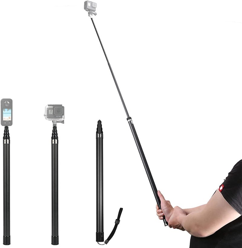 Careflection 116 Inch/3 Meter Invisible Selfie Stick for Insta360 One X3, Insta X2, One Rs Twin Extension Monopod Rod, 5 Section Adjustable Length 70/120 Cms for Gopro, DJI, Sony - Black - Image 1