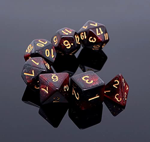 CREEBUY DND Dice Set 7Pcs Red Mix Black Nebula Dice for Dungeon and Dragons DD RPG Role Playing Games Polyhedral Dice - Image 5
