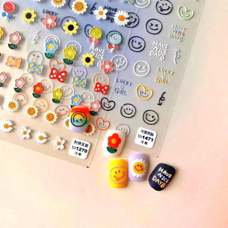 Dedyel Smile Nail Art Stickers 5D Embossed Cute Smile Face Kawaii SelfAdhesive Nail Stickers for Women Girls Kids Nail Art Decoration