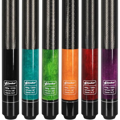 CUEBAR Pool Sticks Set of 6 58 2Piece Pool Cues 18 19 20 21 Oz House Bar Billiard Table Stick with 3D Grip for Adults Men Women Black Teal Green Orange Red Purple - Image 1