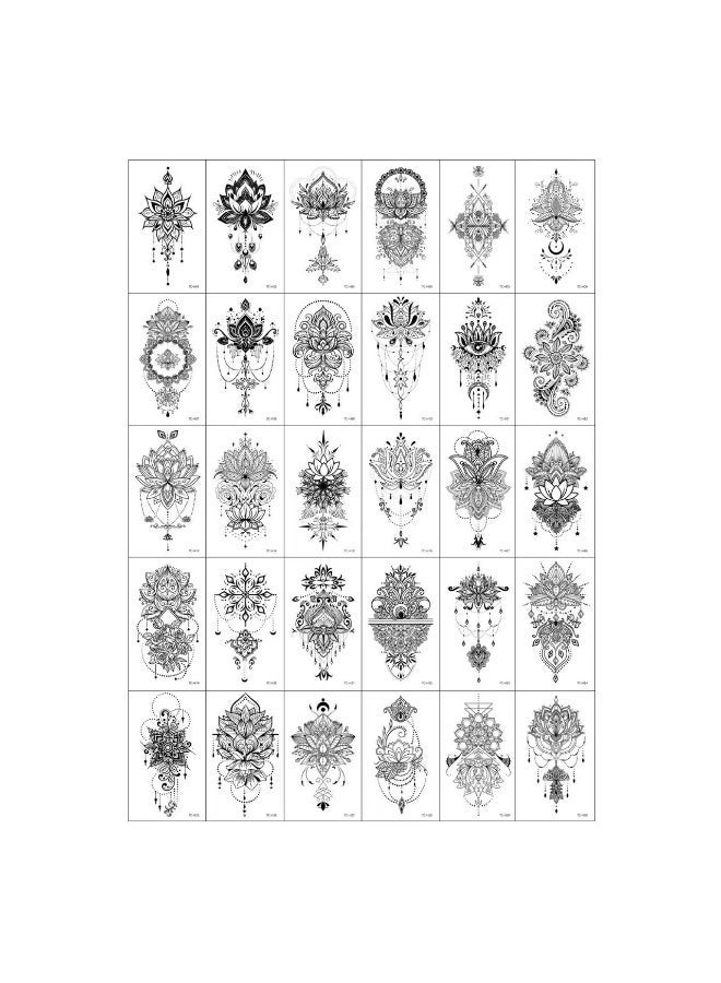 general 30 Styles of Middle Eastern Mandala Waterproof Temporary Tattoo Stickers - Long-Lasting Henna-Style Lotus Totems | Unisex Decorative Temporary Tattoos for Arms & Ankles - Image 1