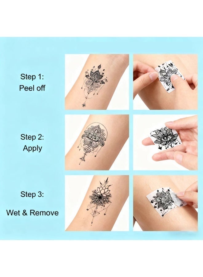 general 30 Styles of Middle Eastern Mandala Waterproof Temporary Tattoo Stickers - Long-Lasting Henna-Style Lotus Totems | Unisex Decorative Temporary Tattoos for Arms & Ankles - Image 5