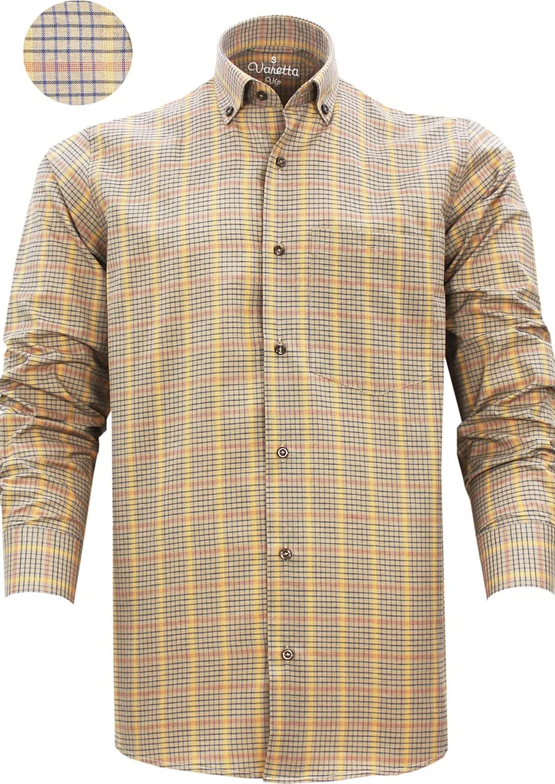 Varetta Men's Yellow Check Collar Buttoned Long Sleeve Shirt with Pocket