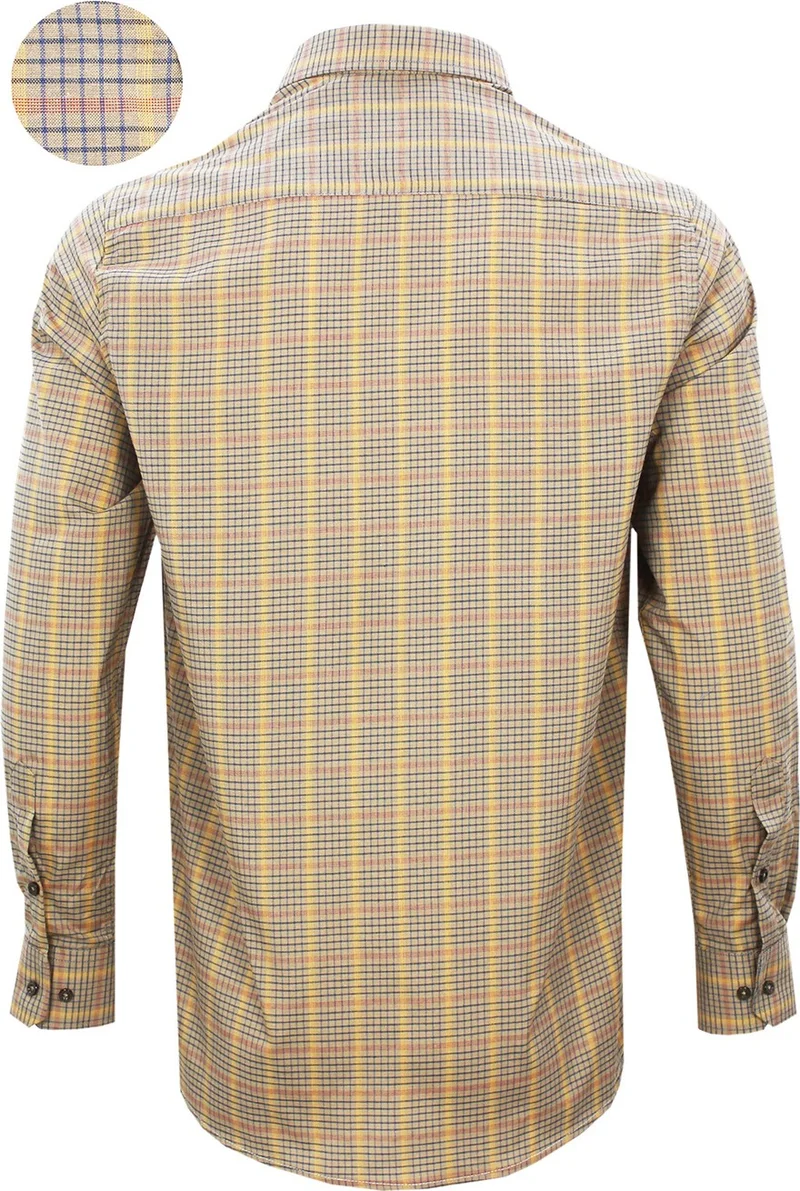 Varetta Men's Yellow Check Collar Buttoned Long Sleeve Shirt with Pocket