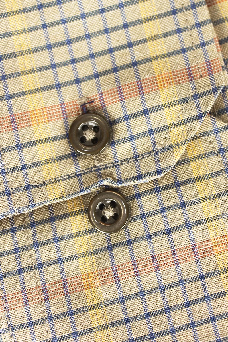 Varetta Men's Yellow Check Collar Buttoned Long Sleeve Shirt with Pocket