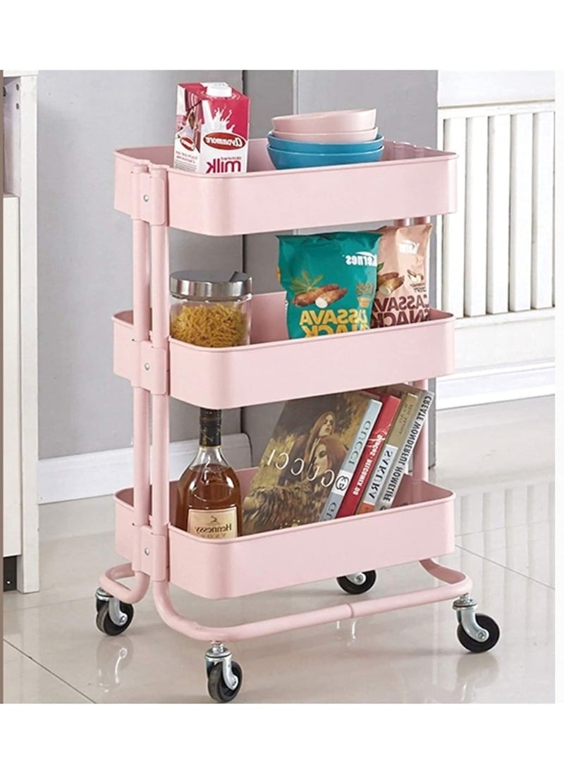 DubaiGallery - 3-Tier Rolling Utility Carts Trolley Storage Cart with Handle Multifunctional Organization Cart with Brake Caster Wheels Kitchen Shelf Multifunctional Storage Rack with Net Basket Mass - Image 1