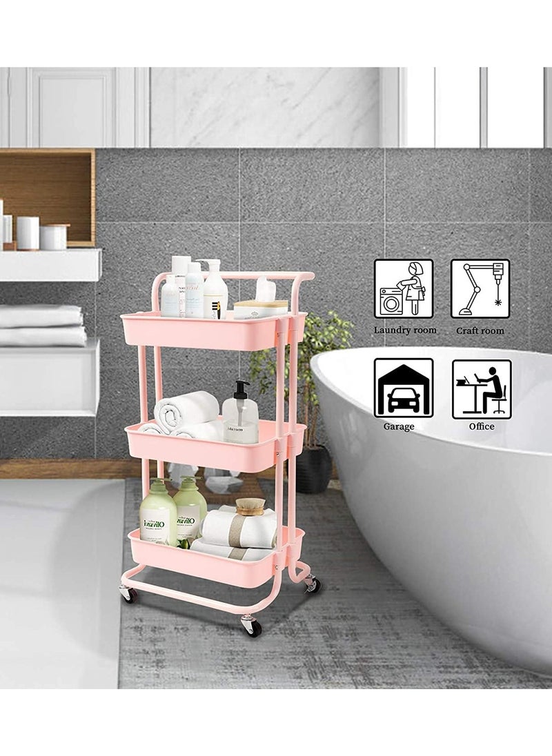 DubaiGallery - 3-Tier Rolling Utility Carts Trolley Storage Cart with Handle Multifunctional Organization Cart with Brake Caster Wheels Kitchen Shelf Multifunctional Storage Rack with Net Basket Mass - Image 1
