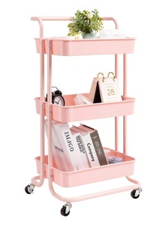 3-Tier Rolling Utility Carts Trolley Storage Cart with Handle Multifunctional Organization Cart with Brake Caster Wheels Kitchen Shelf Multifunctional Storage Rack with Net Basket Mass