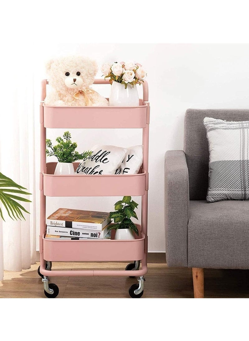 DubaiGallery - 3-Tier Rolling Utility Carts Trolley Storage Cart with Handle Multifunctional Organization Cart with Brake Caster Wheels Kitchen Shelf Multifunctional Storage Rack with Net Basket Mass - Image 1