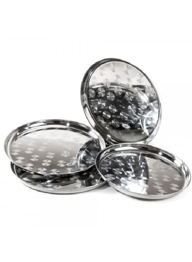 camel Set of 4 high-quality, rust-resistant, round serving trays made of stainless steel - Silver - Image 1