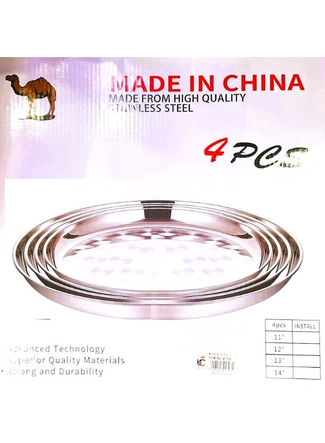 camel Set of 4 high-quality, rust-resistant, round serving trays made of stainless steel - Silver - Image 4