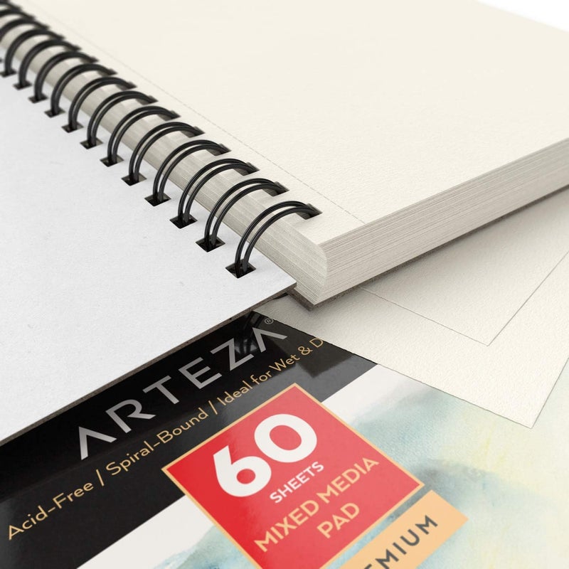 ARTEZA دفتر رسم مختلط، 5.5 × 8.5 بوصة، عبوة من 1، 60 ورقة، دفتر ورق مثقوب ميكرو-مربوط لوسائط الرطبة والجافة - Image 5