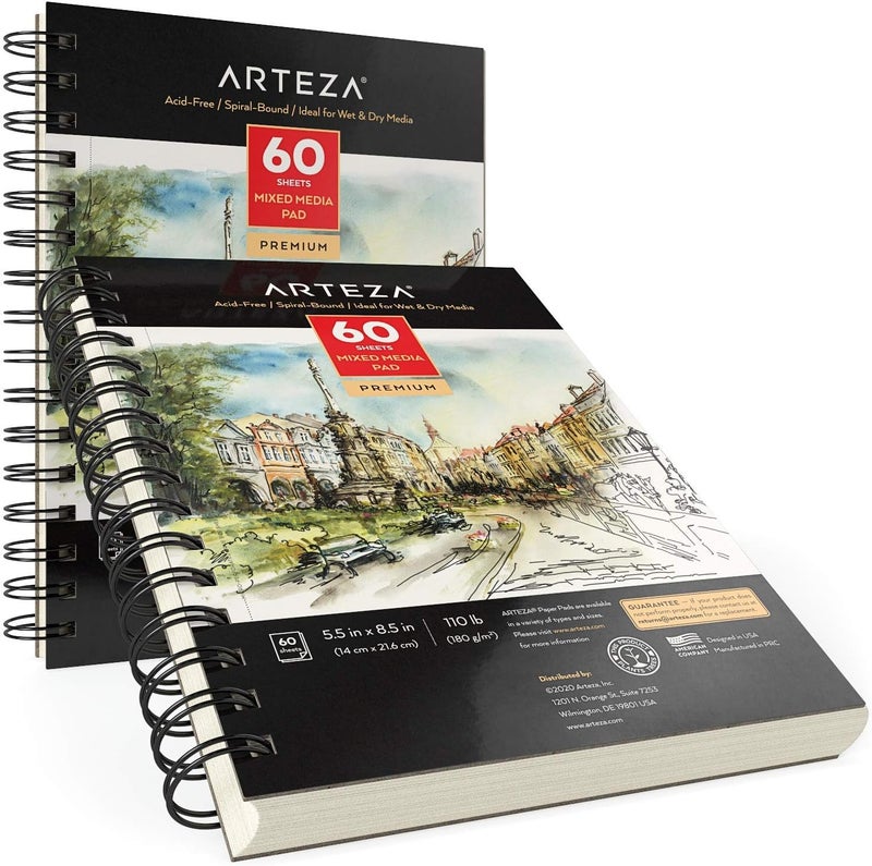 ARTEZA دفتر رسم مختلط، 5.5 × 8.5 بوصة، عبوة من 1، 60 ورقة، دفتر ورق مثقوب ميكرو-مربوط لوسائط الرطبة والجافة - Image 4