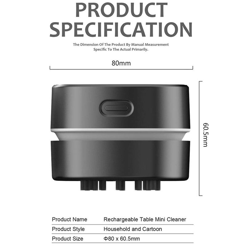 ODISTAR Desktop Vacuum Cleaner,Mini Table dust Sweeper Energy Saving,High Endurance up to 400 mins,Cordless&360º Rotatable Design for Cleaning Hairs,Crumbs,Computer Keyboard (Black Charging) - Image 3