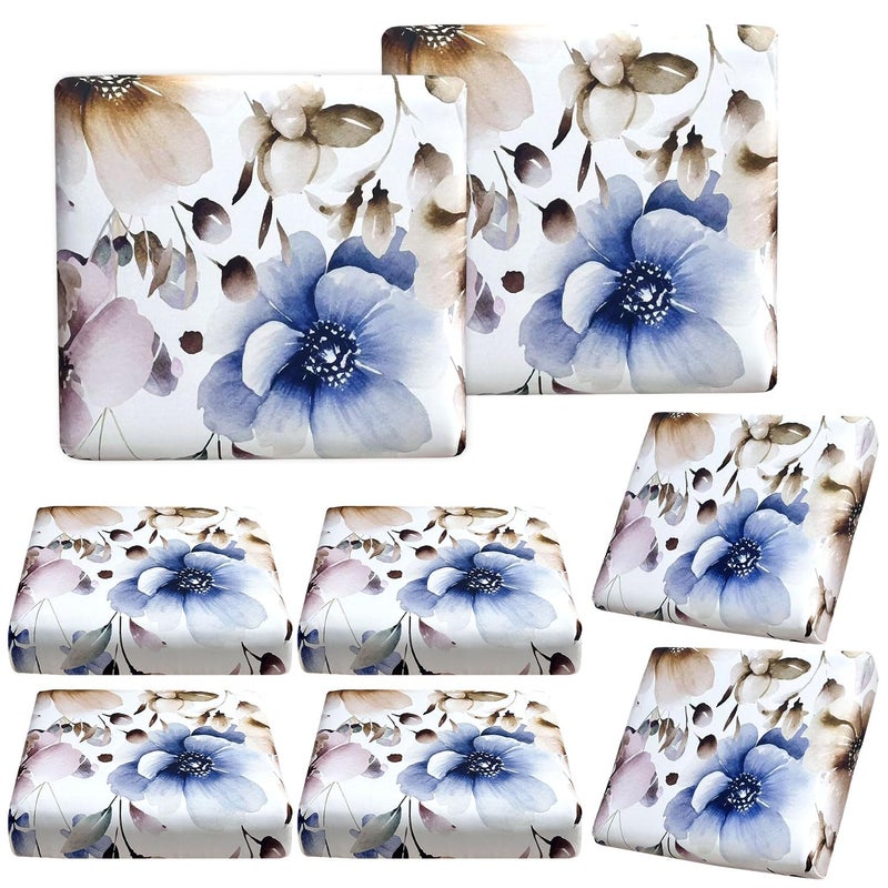 BBSET 8 Pcs Watercolor Wildflower Sofa Cushion Cover for Patio Floral Stretch Outdoor Sofa Seat Cushions Cover Tropical Flower Indoor Replacement Couch Chair Slipcover Flexibility (Watercolor Flower) - Image 1