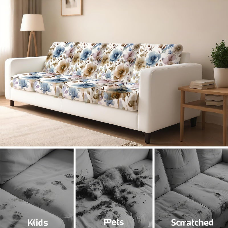 BBSET 8 Pcs Watercolor Wildflower Sofa Cushion Cover for Patio Floral Stretch Outdoor Sofa Seat Cushions Cover Tropical Flower Indoor Replacement Couch Chair Slipcover Flexibility (Watercolor Flower) - Image 4