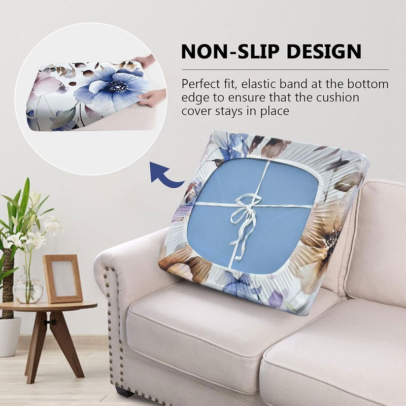 BBSET 8 Pcs Watercolor Wildflower Sofa Cushion Cover for Patio Floral Stretch Outdoor Sofa Seat Cushions Cover Tropical Flower Indoor Replacement Couch Chair Slipcover Flexibility (Watercolor Flower) - Image 2