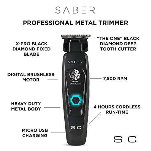 StyleCraft Saber Professional Full Metal Body Digital Brushless Motor Cordless Hair Trimmer (Black) - Image 2