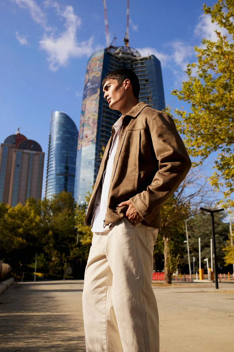 ديفاكتو Regular Fit Shirt Collar Zippered Suede Jacket