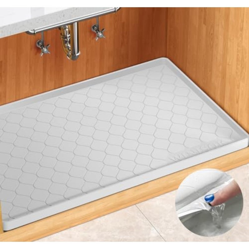 Silicone Under Sink Mat 34" x 22", Kitchen Essentials and Gadgets, Shelf Liner and Cabinet Protector, Home Organizers and Storage, Waterproof Bathroom Tray - Image 1