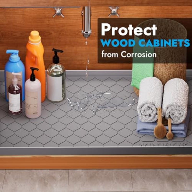 Silicone Under Sink Mat 34" x 22", Kitchen Essentials and Gadgets, Shelf Liner and Cabinet Protector, Home Organizers and Storage, Waterproof Bathroom Tray - Image 3