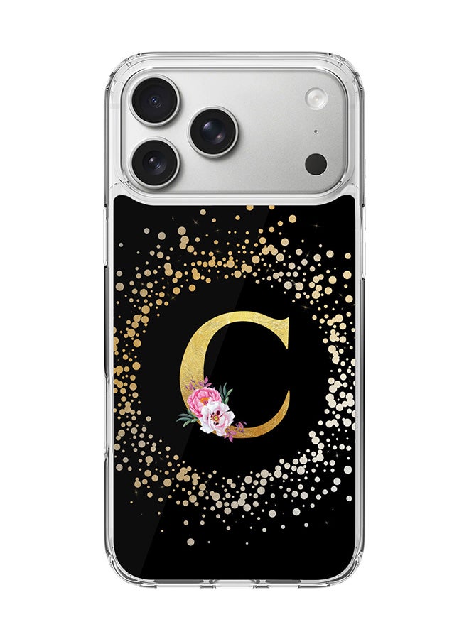 Classic Clear MagSafe Case for iPhone 17 Pro Max , Hybrid Soft Case Flexible Edges Anti Drop TPU PC Gel Thin Transparent Cover [ Designed for iPhone 17 Pro Max ] - Custom Monogram Initial Letter Floral Pattern Alphabet - C ( Black )