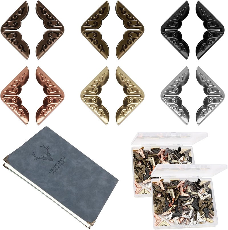 TNJPSEK 240 Pcs Decorative Metal Book Corner Protector, Vintage Photo Frame Corner Embellishment, Iron Corner Guard Edge Decorative for Book Picture Journal Albums DIY Crafting Projects (6 Color) - Image 1