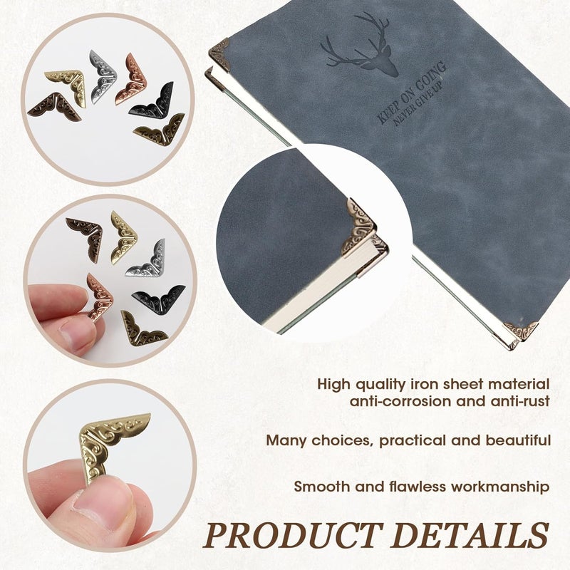 TNJPSEK 240 Pcs Decorative Metal Book Corner Protector, Vintage Photo Frame Corner Embellishment, Iron Corner Guard Edge Decorative for Book Picture Journal Albums DIY Crafting Projects (6 Color) - Image 3