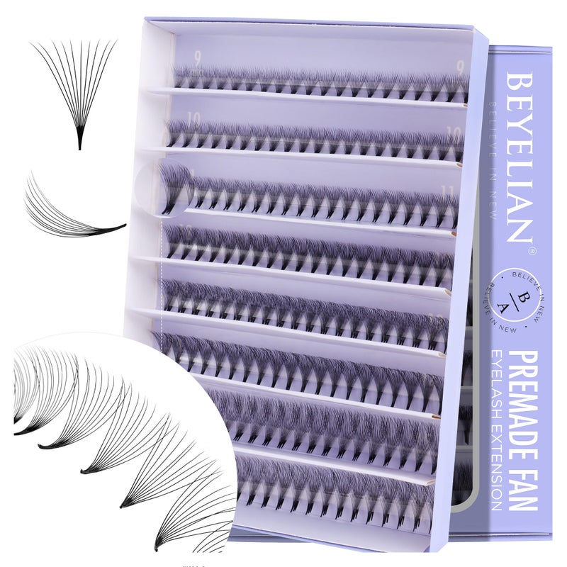 BEYELIAN Premade Volume Eyelash Extensions Mixed Tray 1000 Fans 9-16mm 0.07mm 10D C Curl Premade Fans Eyelash Extensions Handmade Promade Loose Fans Thin Base - Image 1