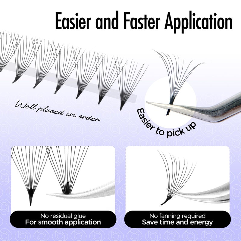 BEYELIAN Premade Volume Eyelash Extensions Mixed Tray 1000 Fans 9-16mm 0.07mm 10D C Curl Premade Fans Eyelash Extensions Handmade Promade Loose Fans Thin Base - Image 4