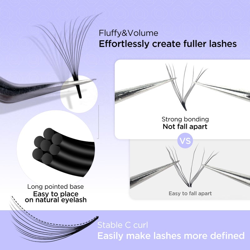 BEYELIAN Premade Volume Eyelash Extensions Mixed Tray 1000 Fans 9-16mm 0.07mm 10D C Curl Premade Fans Eyelash Extensions Handmade Promade Loose Fans Thin Base - Image 3