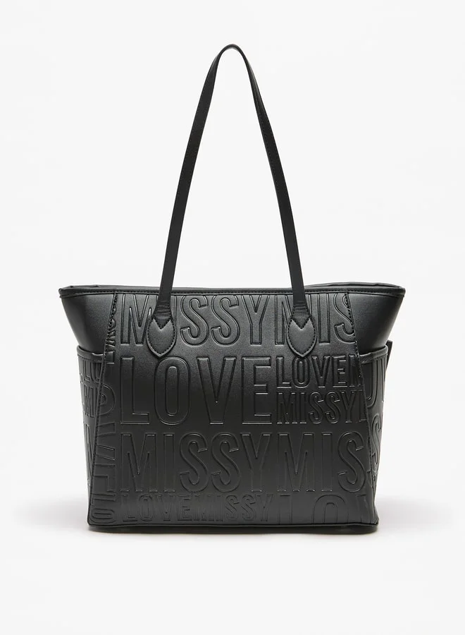 MISSY Women Missy Slogan Textured Tote Bag with Zip Closure and Pouch