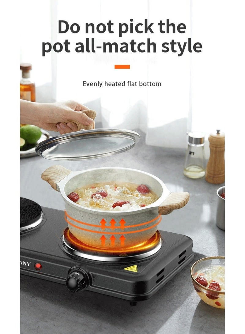 سوكاني موقد كهربائي مزدوج، موقد كهربائي، شعلتان، 2000 واط، SK-5107، أسود - Image 3