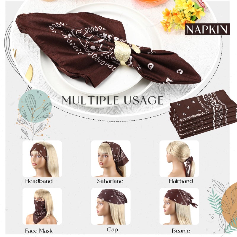 Tarpop 50 Pcs Bandanas Paisley Cowboy Polyester Bandanas Bulk Multi Purpose Headband for Men Women Party Costume(Brown) - Image 3