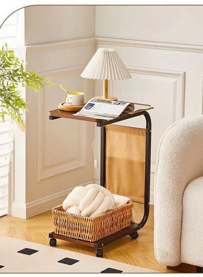 OQ Home Wooden C-Shaped Side Table with Wheels & Magazine Storage - Portable Sofa & Bedside Table, Ideal for Living Room, Bedroom, Balcony - Wood Finish, Black Frame - Compact, Elegant, Functional Furniture - Image 3