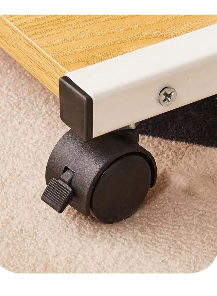 OQ Home Wooden C-Shaped Side Table with Wheels & Magazine Storage - Portable Sofa & Bedside Table, Ideal for Living Room, Bedroom, Balcony - Wood Finish, Black Frame - Compact, Elegant, Functional Furniture - Image 4