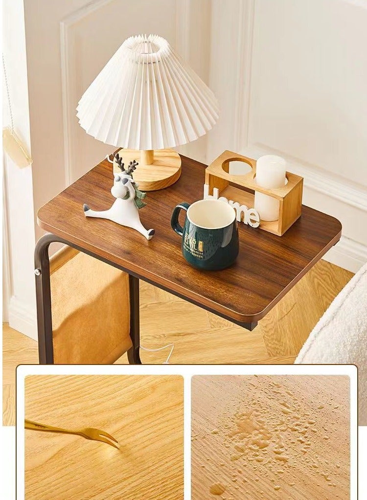 OQ Home Wooden C-Shaped Side Table with Wheels & Magazine Storage - Portable Sofa & Bedside Table, Ideal for Living Room, Bedroom, Balcony - Wood Finish, Black Frame - Compact, Elegant, Functional Furniture - Image 5