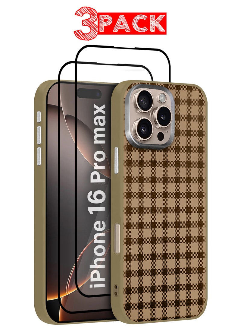 CATANES iPhone 16 Pro Max 3Packs Case Cover Carbon Fiber Pattern Phone Case Slim Shockproof Back Cover with Two 3D Screen Protectors - Checkered Pattern - Image 1