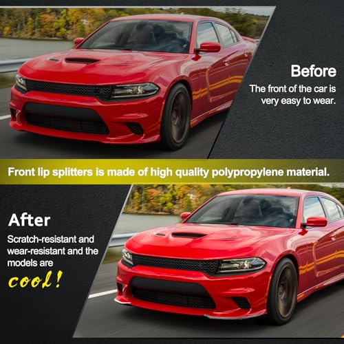HTRACING Front Bumper Lip Splitter Protector Compatible with Charger SRT Hellcat/SRT 392/Scat Pack/RT Scat Pack/GT/RT 2015-2021, Black - Image 2