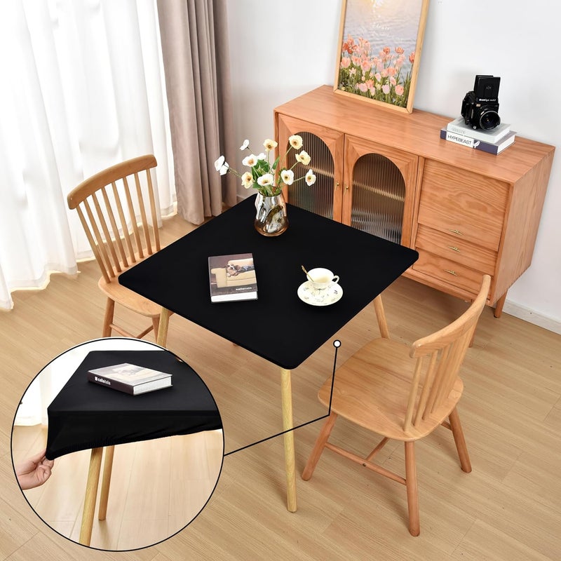 Amonsa Black Fitted Tablecloth with Elastic 42x42 inch Square Folding Tables Washable Stretchy Spandex Card Table Covers Cloth Fabric Table Cloths Not Vinyl - Image 1