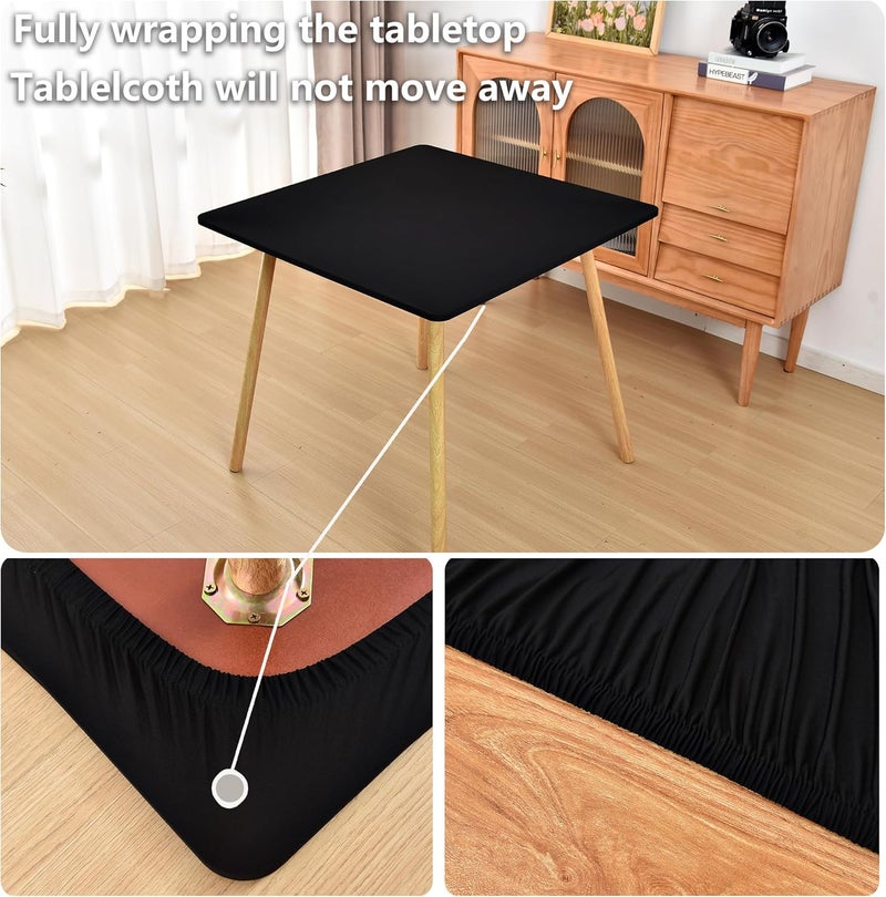 Amonsa Black Fitted Tablecloth with Elastic 42x42 inch Square Folding Tables Washable Stretchy Spandex Card Table Covers Cloth Fabric Table Cloths Not Vinyl - Image 2