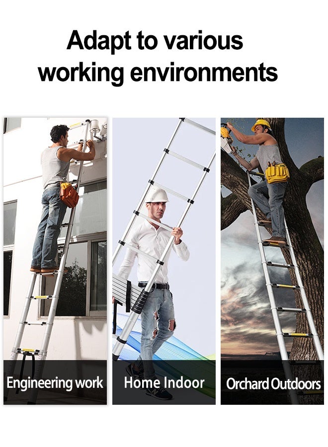 4.3m Telescopic Ladder - Heavy Duty Aluminum Extension Ladder - 150kg Capacity - EN131 Certified