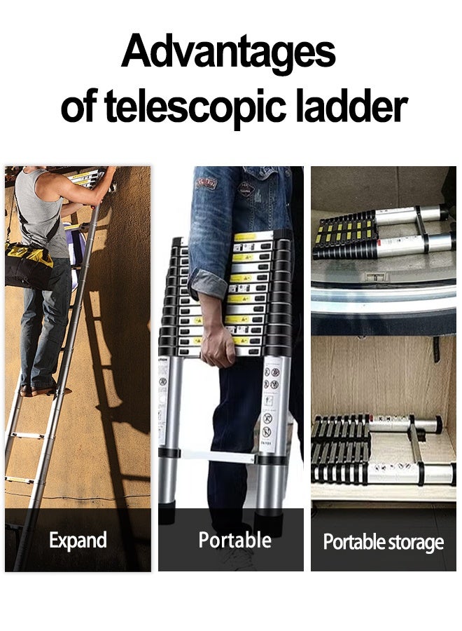 4.3m Telescopic Ladder - Heavy Duty Aluminum Extension Ladder - 150kg Capacity - EN131 Certified