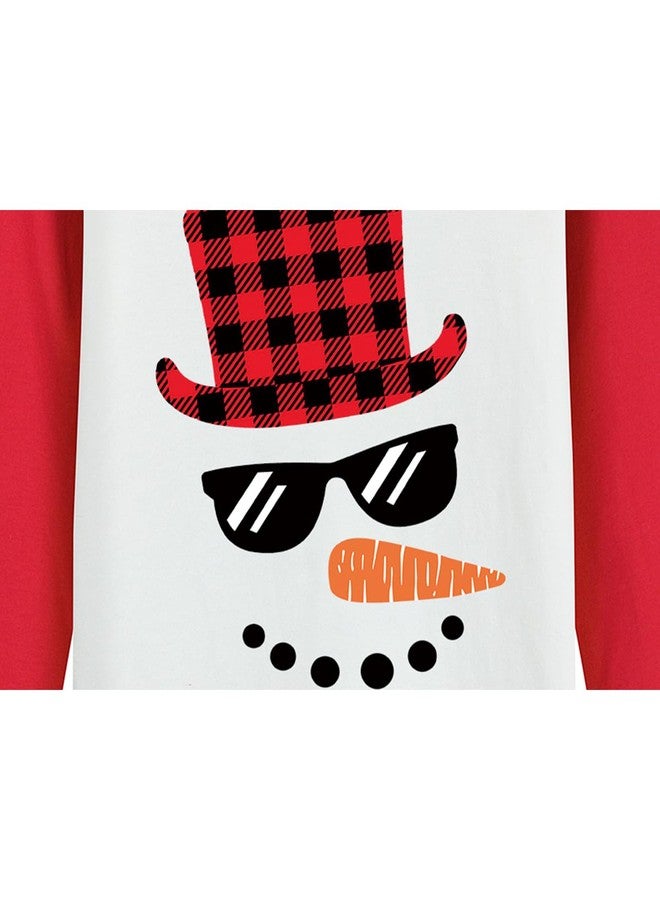 Tkria Kid Boys Christmas Day Raglan Long Sleeve Shirt Xmas Holiday Snowman Glasse Face Toddler Tshirt Red 7T - Image 5