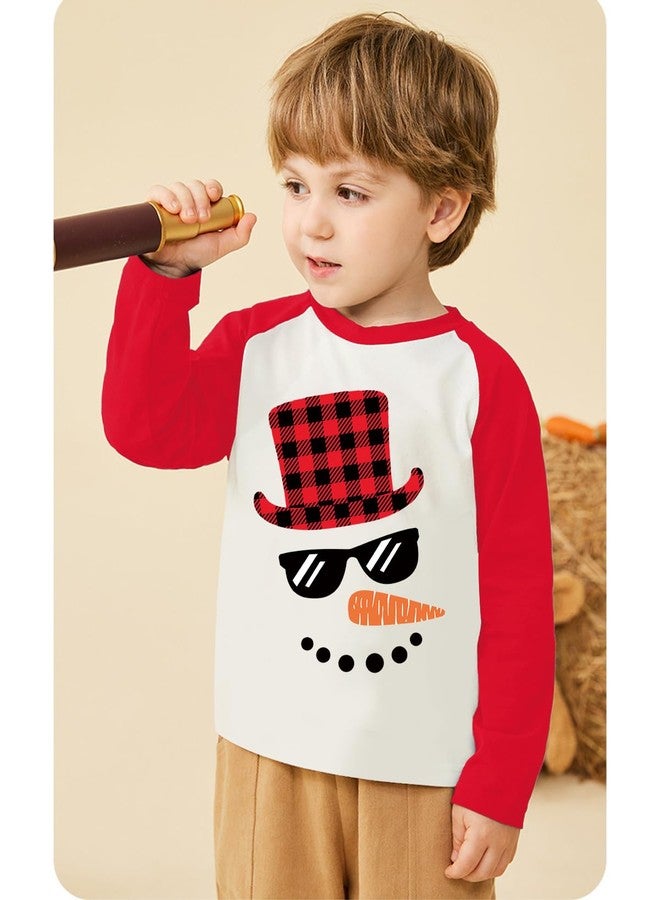 Tkria Kid Boys Christmas Day Raglan Long Sleeve Shirt Xmas Holiday Snowman Glasse Face Toddler Tshirt Red 7T - Image 2