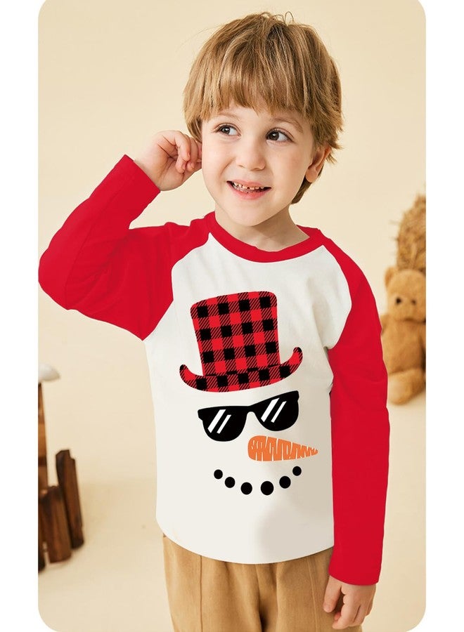 Tkria Kid Boys Christmas Day Raglan Long Sleeve Shirt Xmas Holiday Snowman Glasse Face Toddler Tshirt Red 7T - Image 3