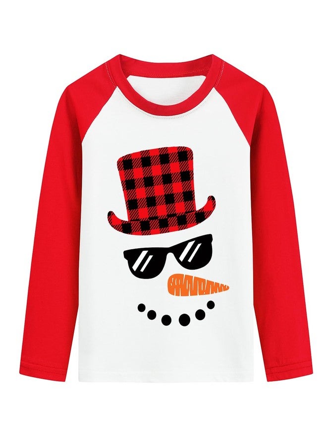 Tkria Kid Boys Christmas Day Raglan Long Sleeve Shirt Xmas Holiday Snowman Glasse Face Toddler Tshirt Red 7T - Image 1